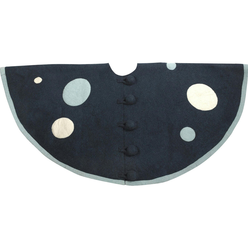 Hand Felted Wool Blue Polka Dots Christmas Tree Skirt 60"