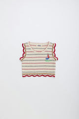 BARCOS KNIT TOP OFF WHITE / RED