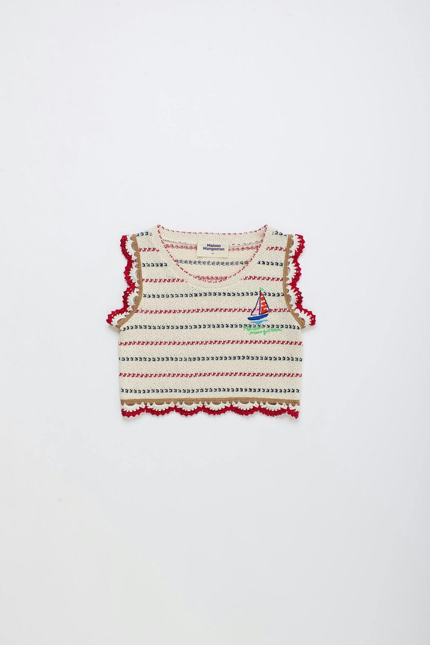 BARCOS KNIT TOP OFF WHITE / RED
