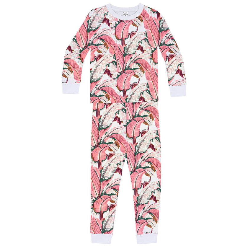 Kids Martinique® Pink Banana Leaf PJ Set - Organic Stretch Jersey Knit Cotton