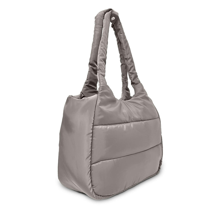 The Astra Puffy Tote with Removable Crossbody Strap in Taupe