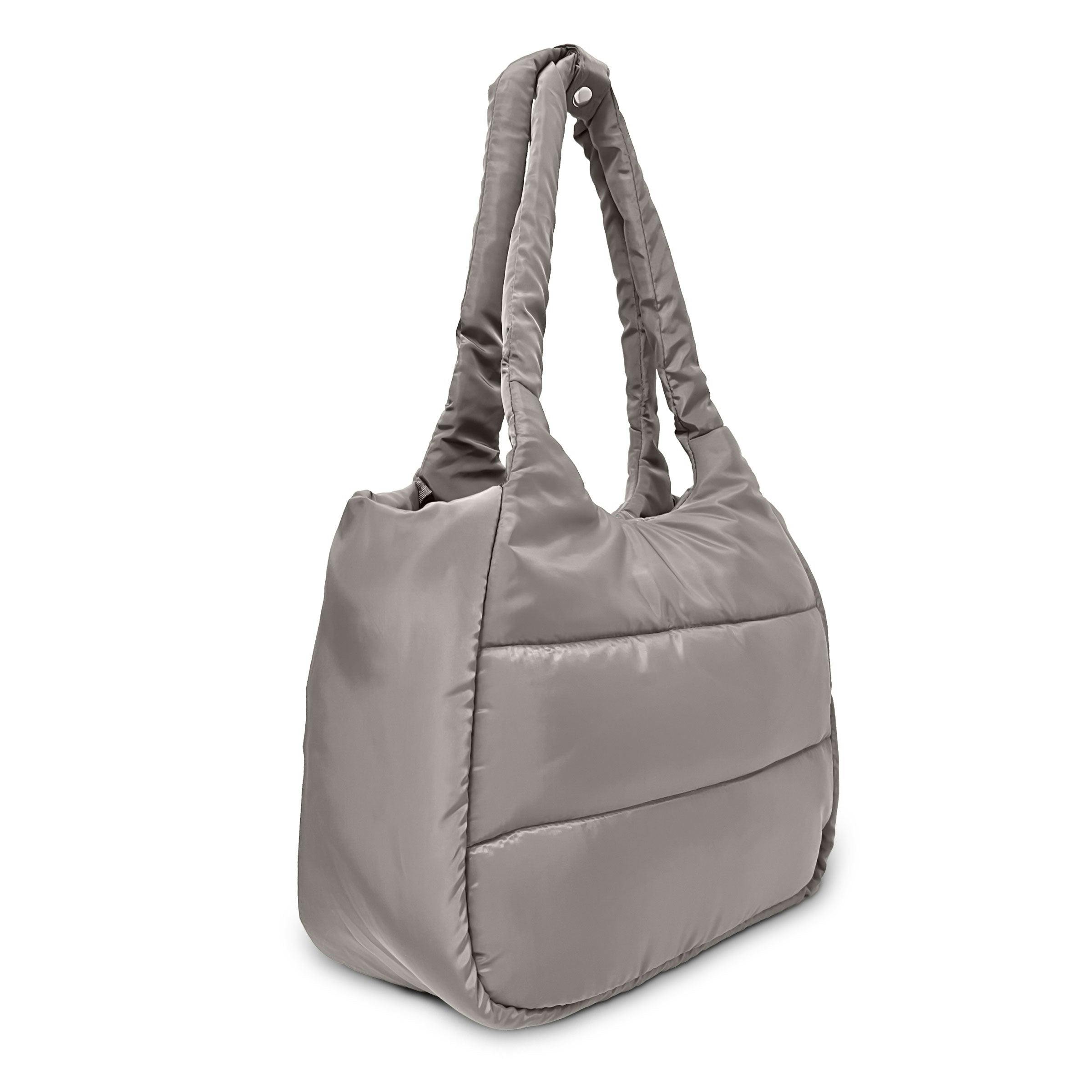 The Astra Puffy Tote with Removable Crossbody Strap in Taupe