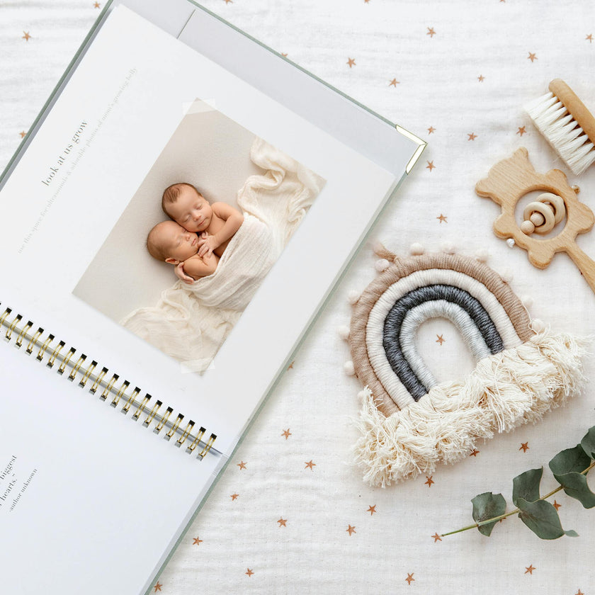 Keepsake Baby Memory Book for Boys and Girls - Timeless First 5 Year Baby Book - Linen Journal Scrapbook & Photo Album - Record Every Milestone Birth to Age 5