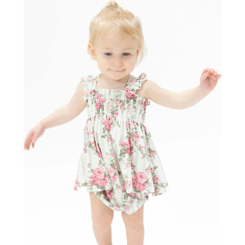 Cabbage Rose Stripe - Smocked Top with Bloomer
