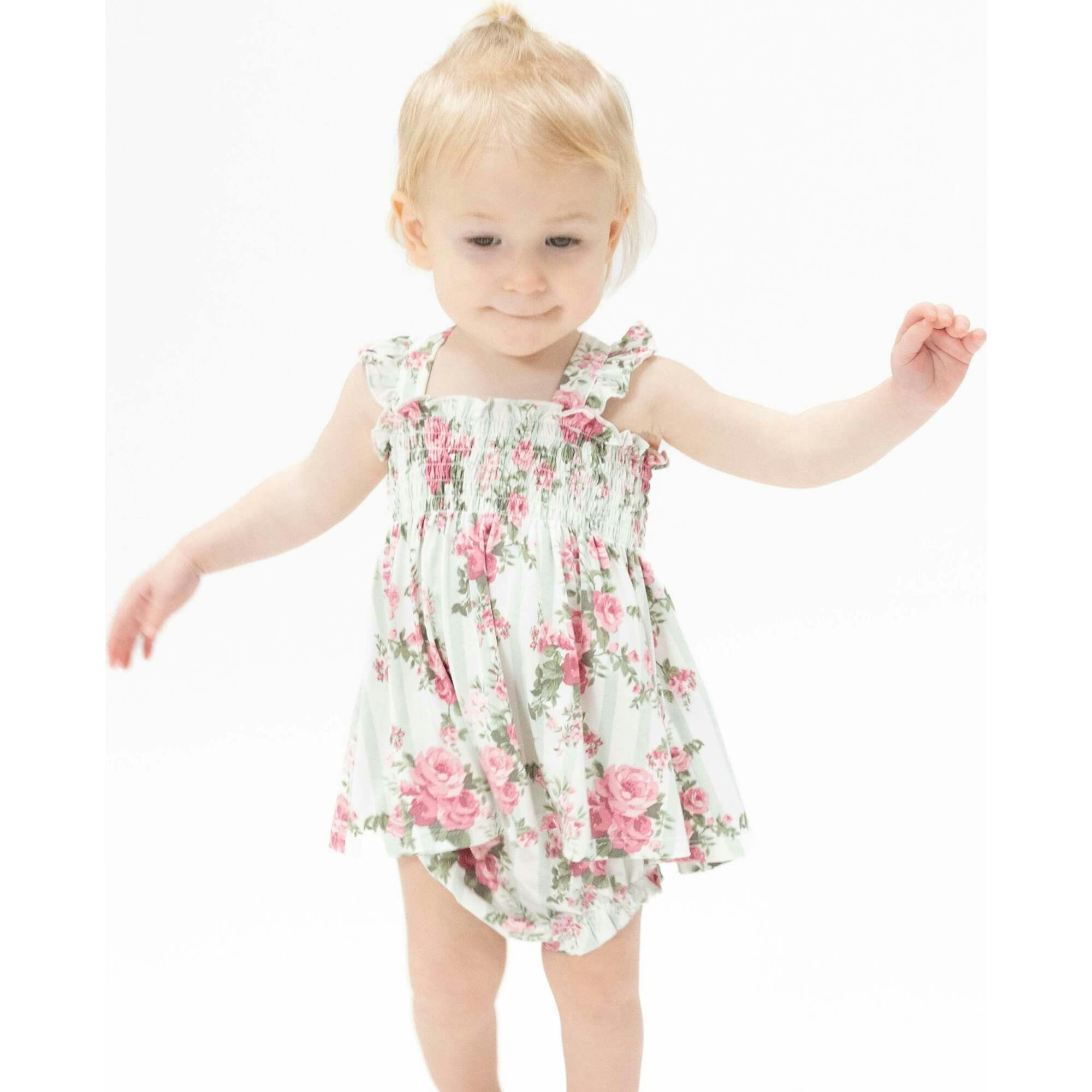 Cabbage Rose Stripe - Smocked Top with Bloomer