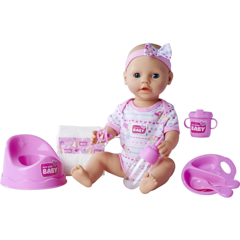 Newborn Baby: Drink & Wet - 8pc Pink - 17" Doll