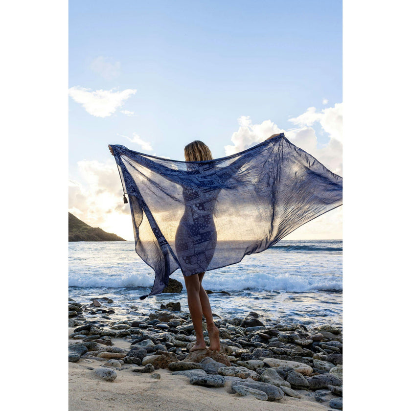 Cotton Saline Pareo Navy Bandana, Navy Bandana