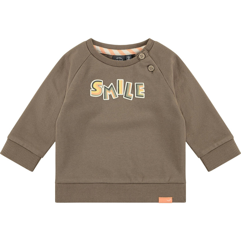 Crew Neck Long Sleeve Ribbed Cuff 'Smile' Graphic Print Sweatshirt