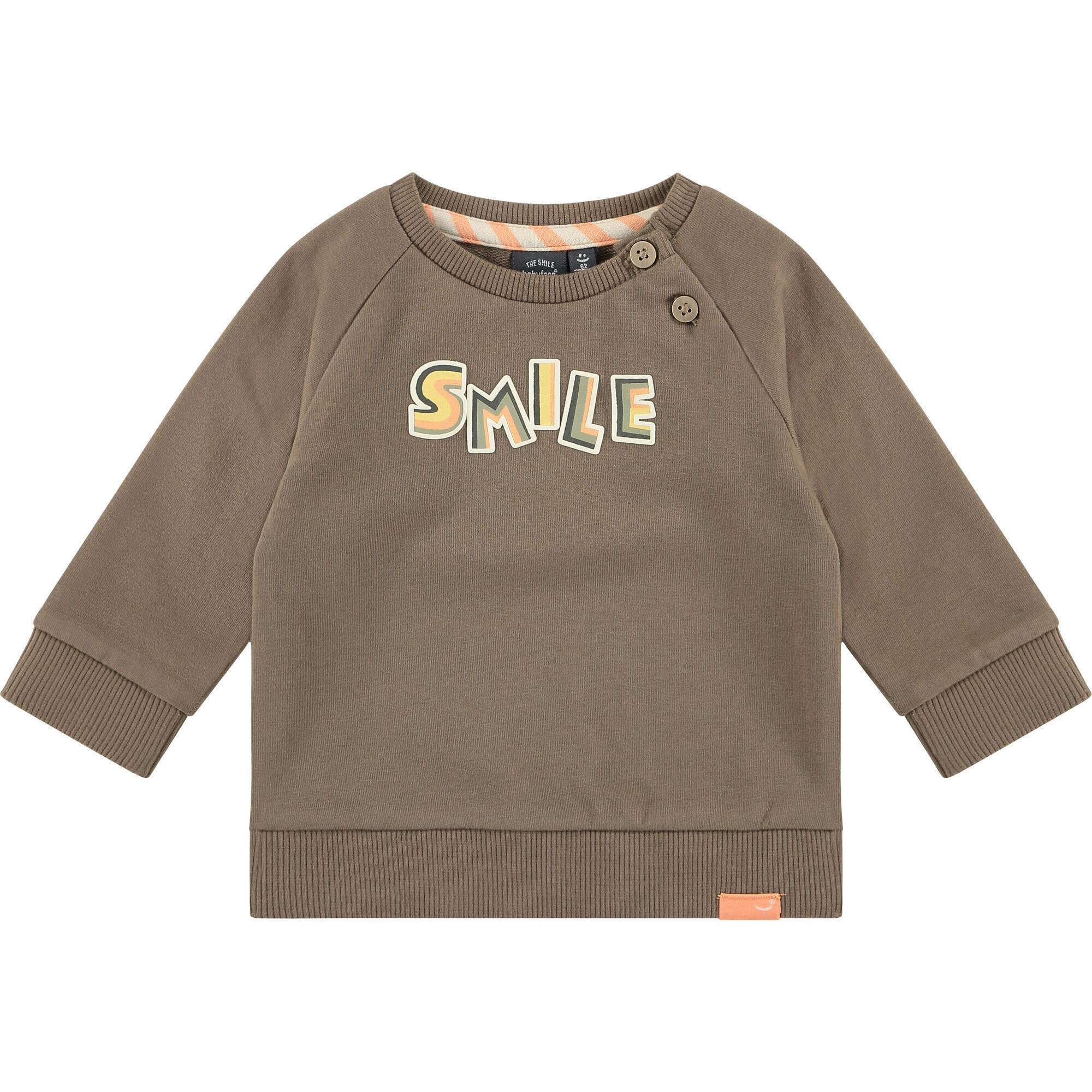 Crew Neck Long Sleeve Ribbed Cuff 'Smile' Graphic Print Sweatshirt