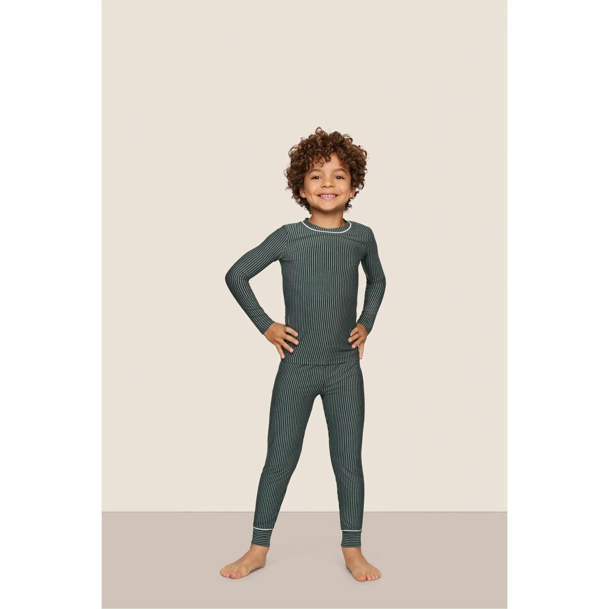 Kids Printed TENCEL Modal Unisex Long PJ Set, Green
