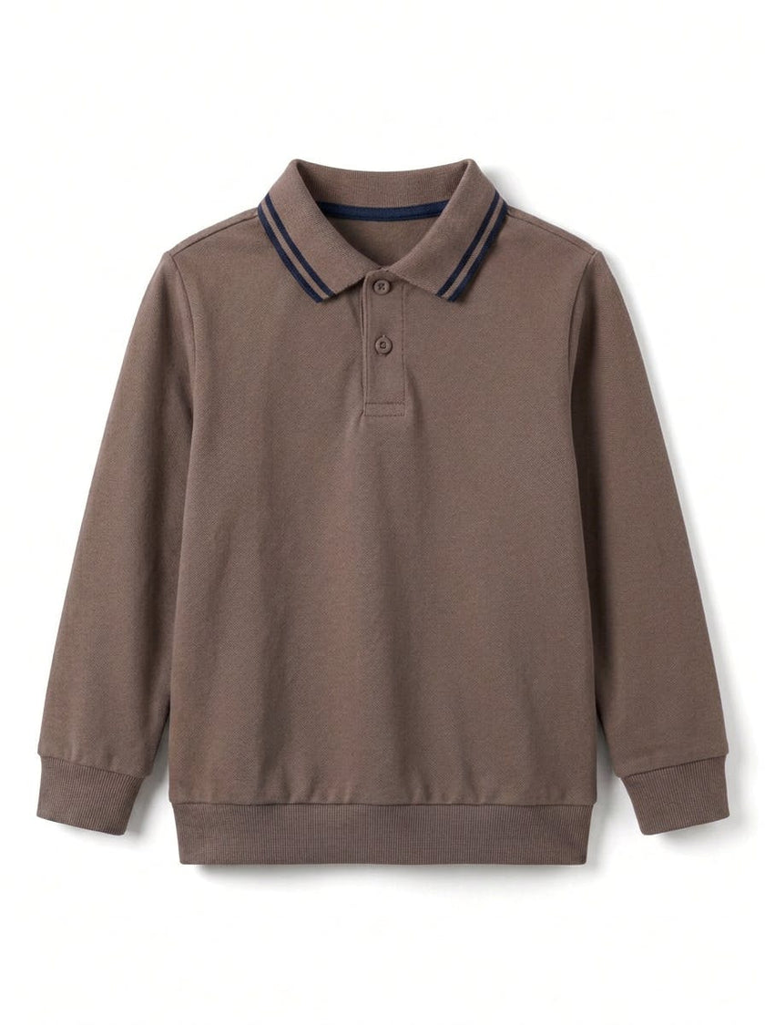 Boys Long Sleeve Striped Collar Polo