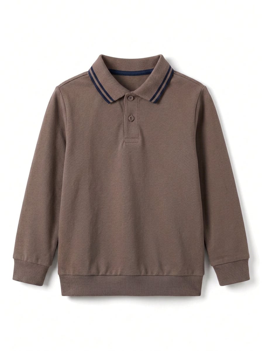 Boys Long Sleeve Striped Collar Polo