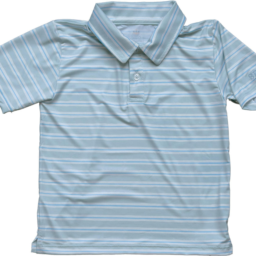 Athletic Polo in Stripe in Blue Jay