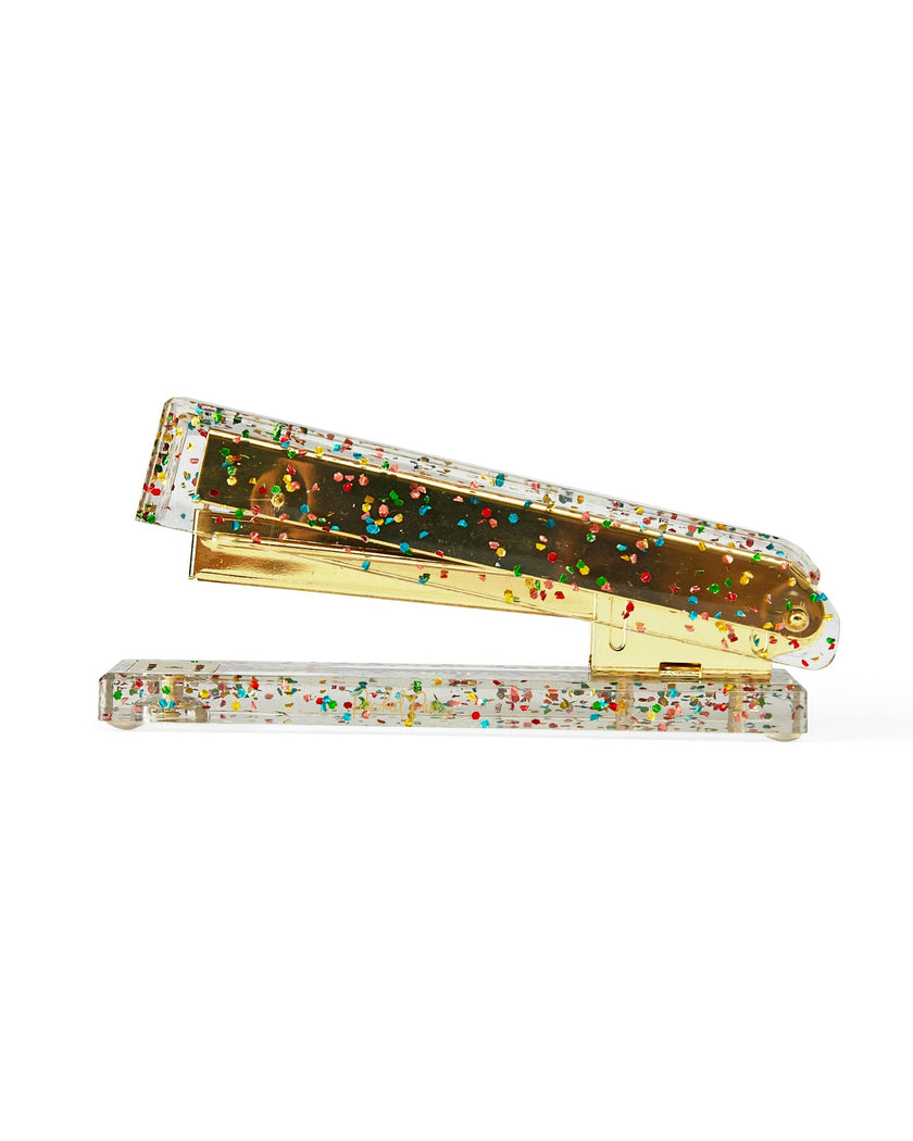 Packed Party Confetti Party Acrylic Stapler - Clear Confetti-Injected Acrylic Stapler with Gold Hardware for Home School and Office Desks, 5.75x2.75 Inch