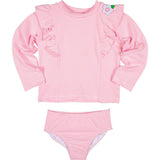 Stripe Seersucker Rashguard Swimsuit With Flower