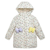 Cream Floral Bow Hooded Coat