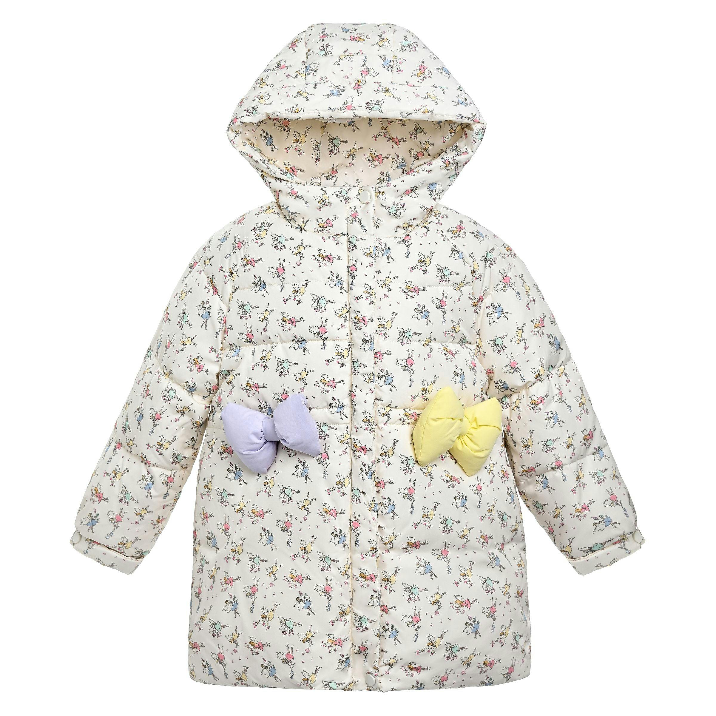 Cream Floral Bow Hooded Coat