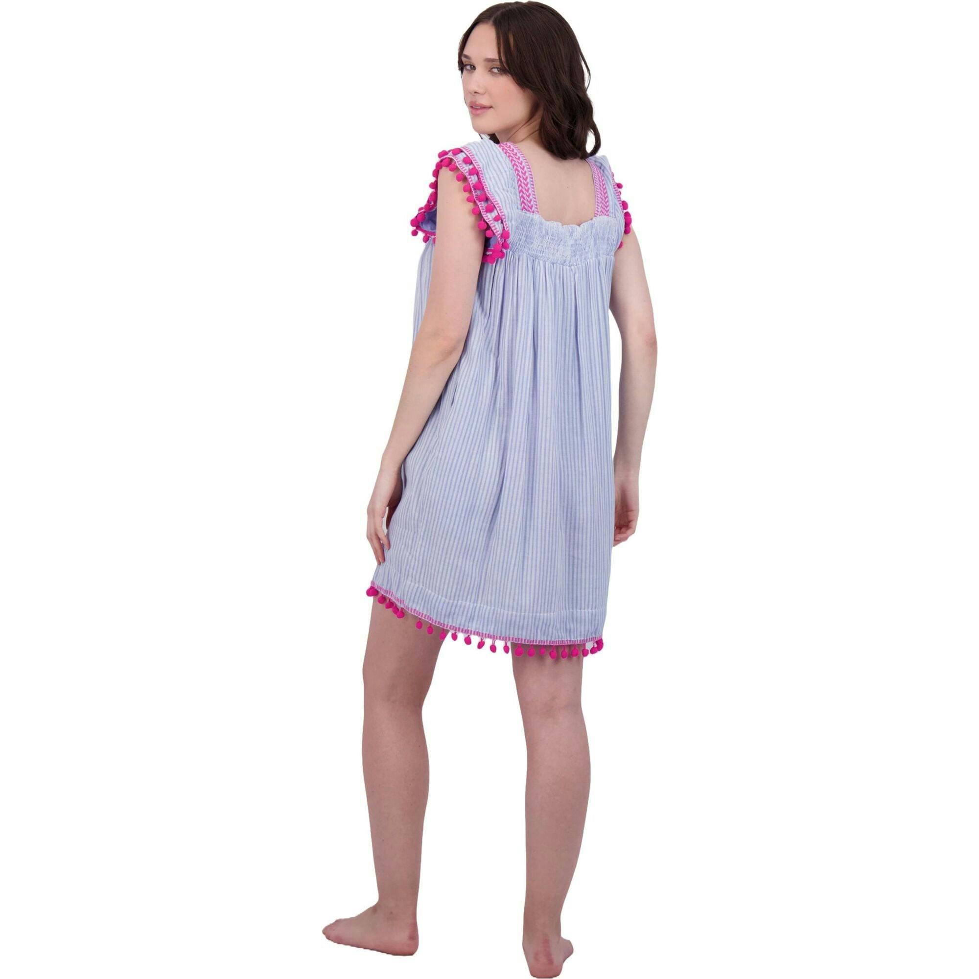 Mini Sandrine Women's Dress Sea Stripe Embroidery, Blue