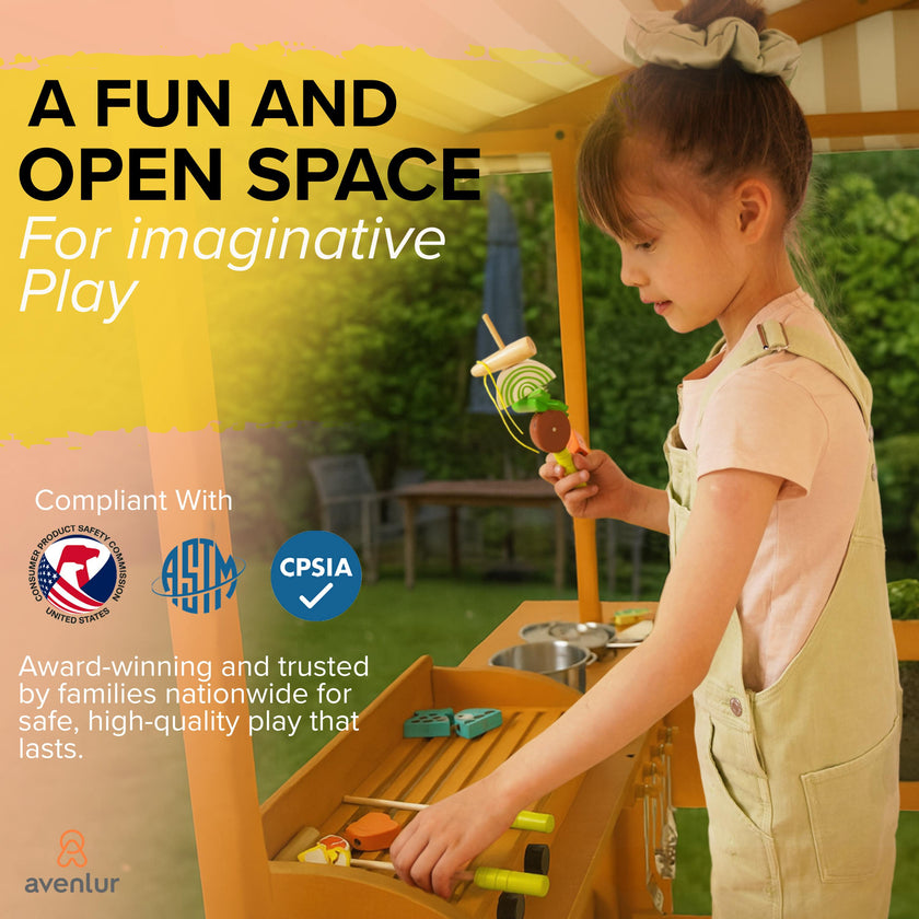 Avenlur Sumac Outdoor Wooden Play Market, Root View Planter, Mud Kitchen & Grill Station