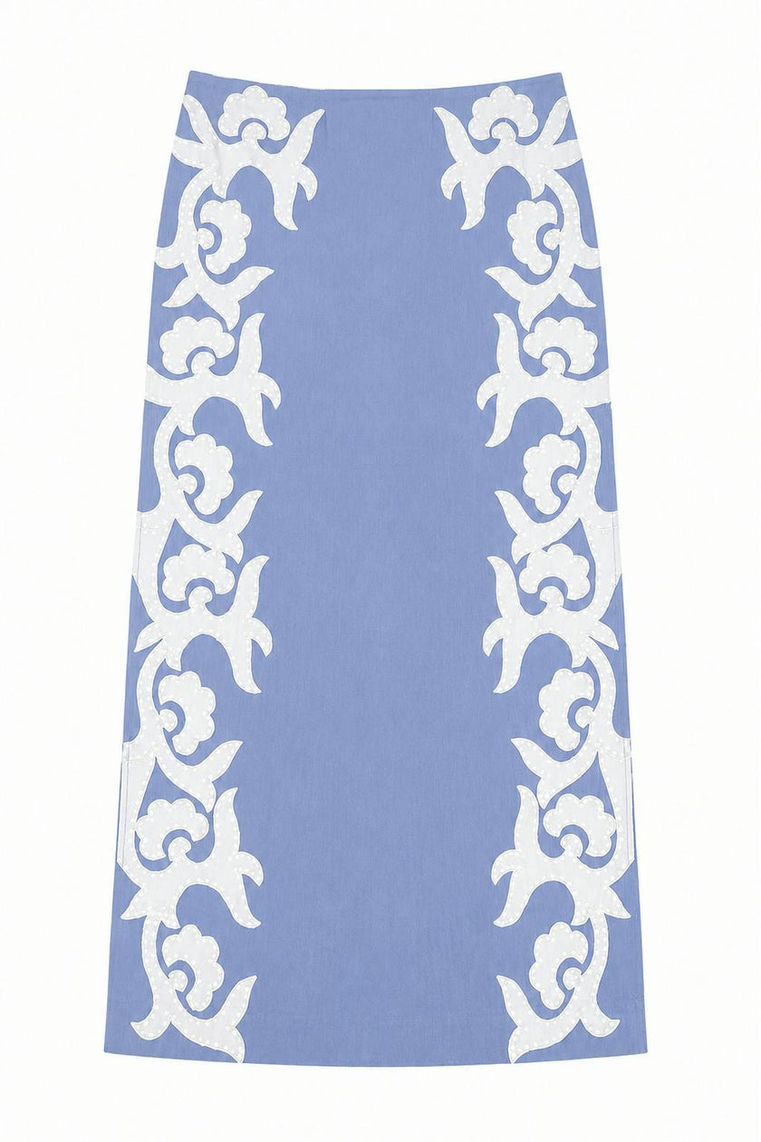 Dillon Ice Blue Fleur Midi Skirt