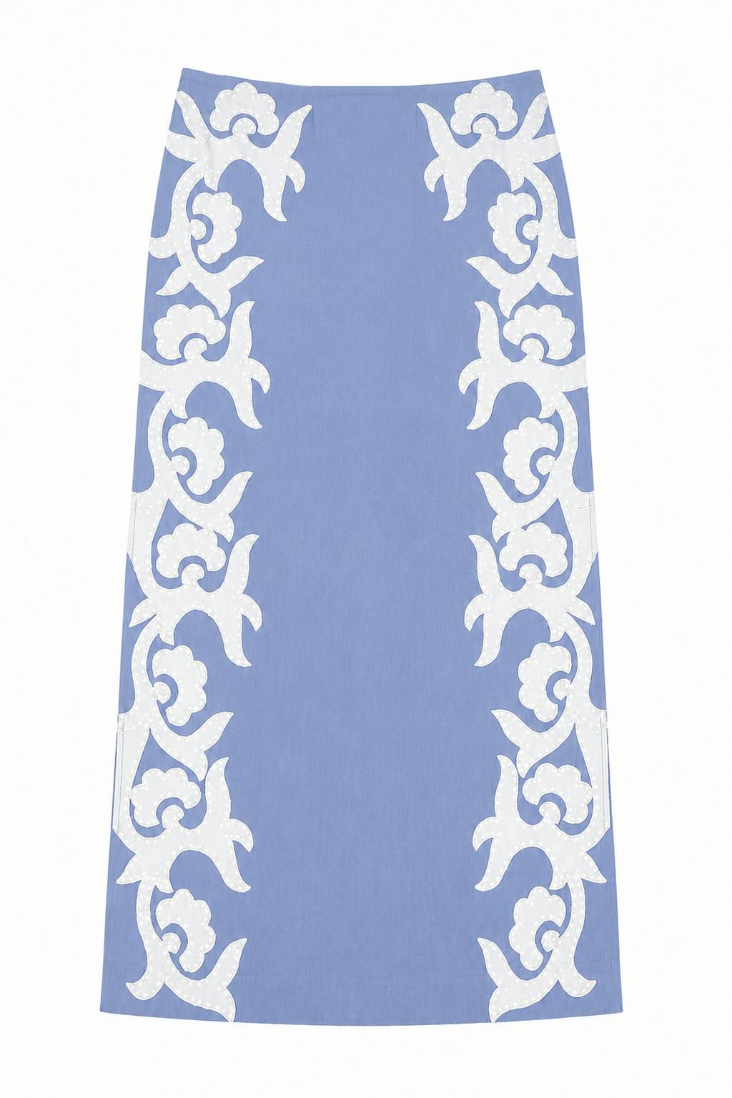 Dillon Ice Blue Fleur Midi Skirt