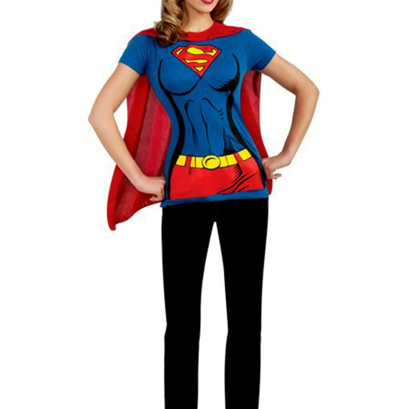 DC Comics Womens Supergirl T-Shirt w/ Cape Adult Costume