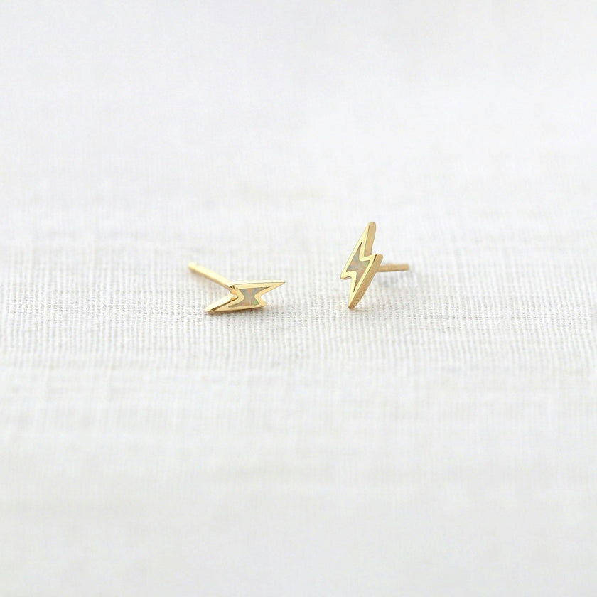 Opal Lightning Bolt Stud Earrings