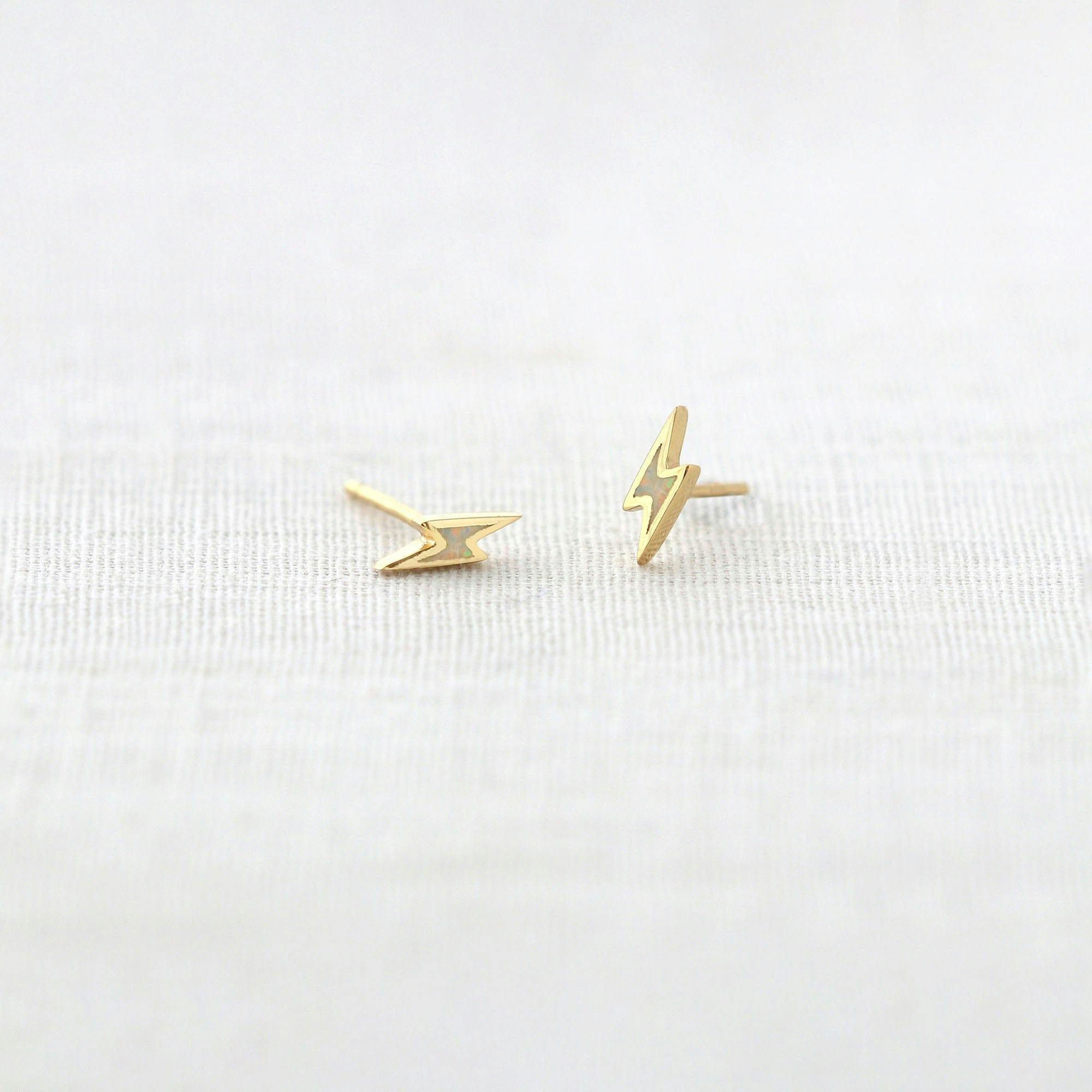 Opal Lightning Bolt Stud Earrings