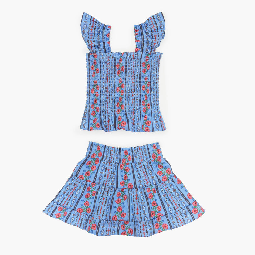 The Tiny Paz Nap Set - Blue Floral Batik Stripe