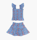 The Tiny Paz Nap Set - Blue Floral Batik Stripe