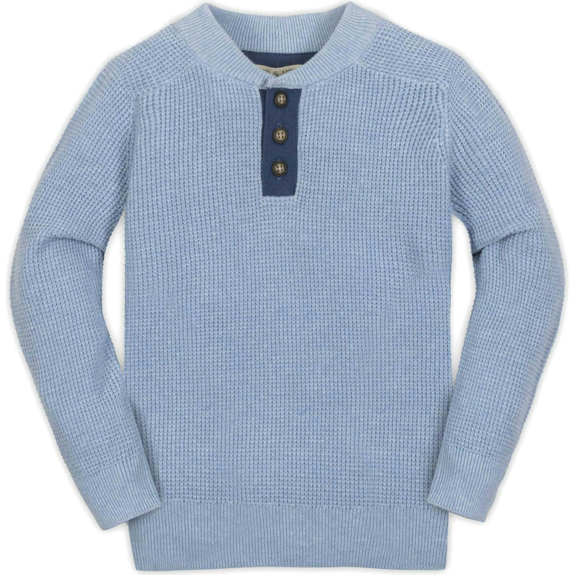 Organic Long Sleeve Henley Pullover Sweater with Elbow Patches