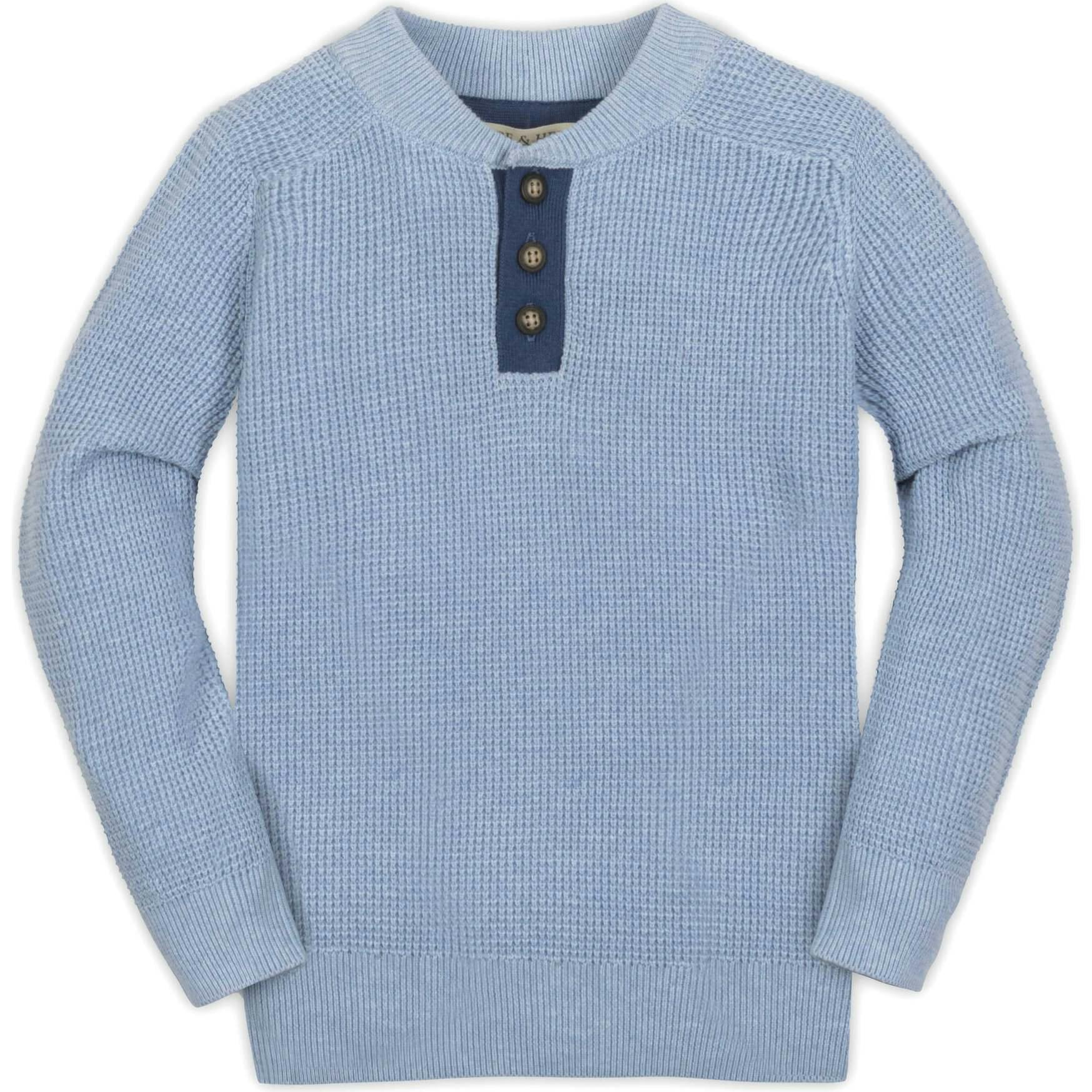 Organic Long Sleeve Henley Pullover Sweater with Elbow Patches