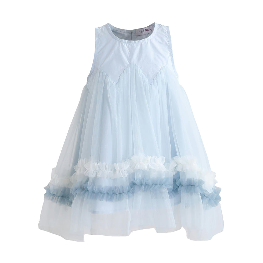 Blue Rosabella Ruffle Tulle Dress