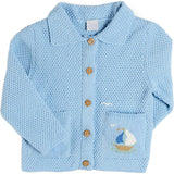 Nautical Boat Embroidery Polo Collar Cardigan in Sky Blue (12mths-6yrs)