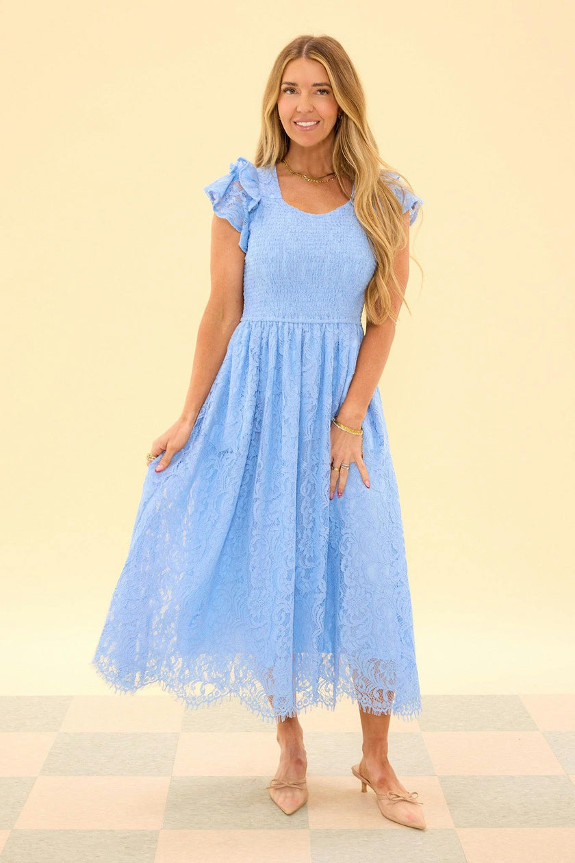 Hattie Dress in Cornflower Blue Lace