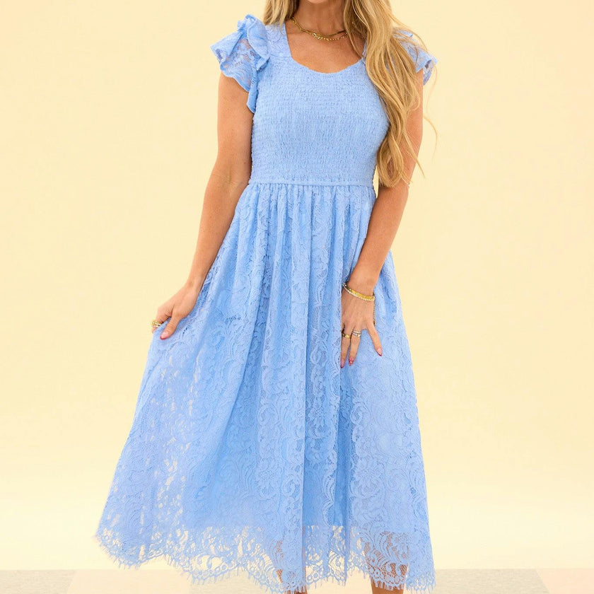 Hattie Dress in Cornflower Blue Lace