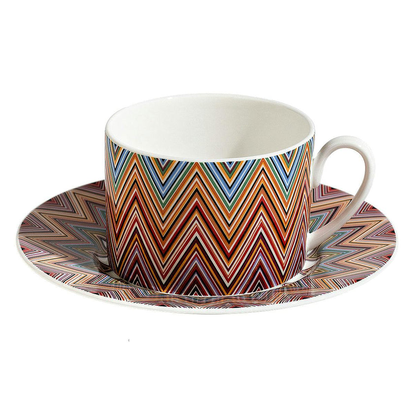 Tea Cup & Saucer ZIG ZAG Set of 2 in Luxury Box Jarris 156 diam. 3.3", H 2.3", cap. 7.5 oz, Saucer diam. 6"