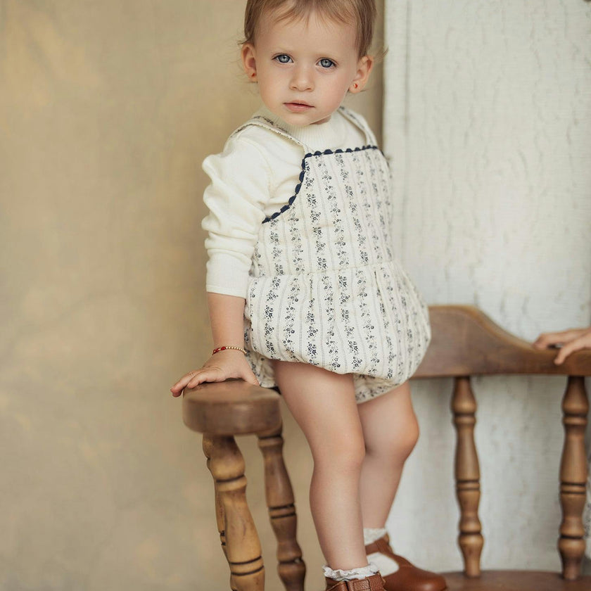 Stripe Quilted Floral Romper Vanilla