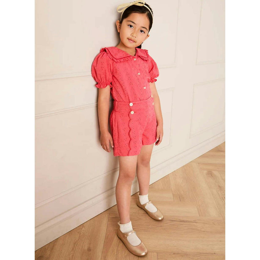 Broderie Anglaise Mariner Collar Blouse in Strawberry (4-12yrs)