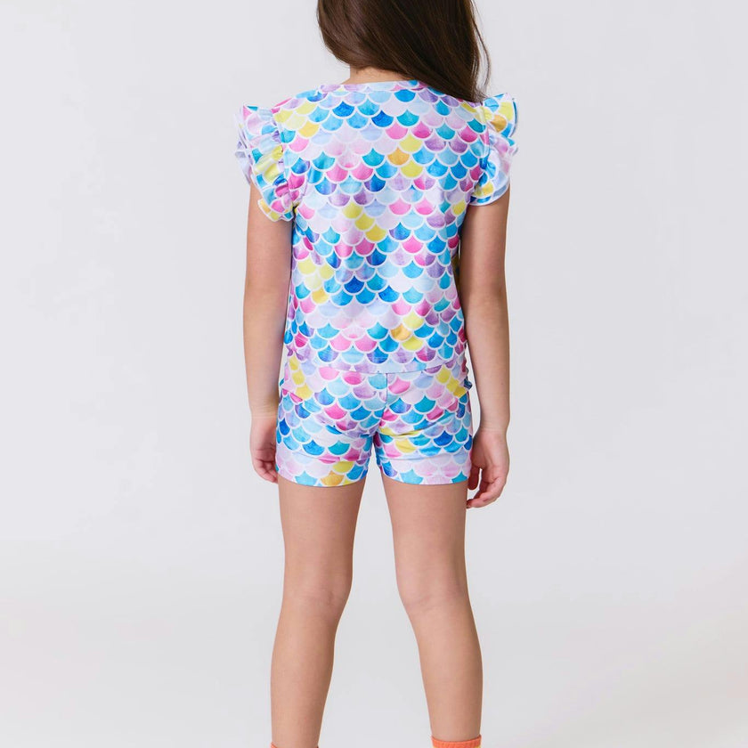 Girls Hi-Shine Booty Shorts in Watercolor Mermaid