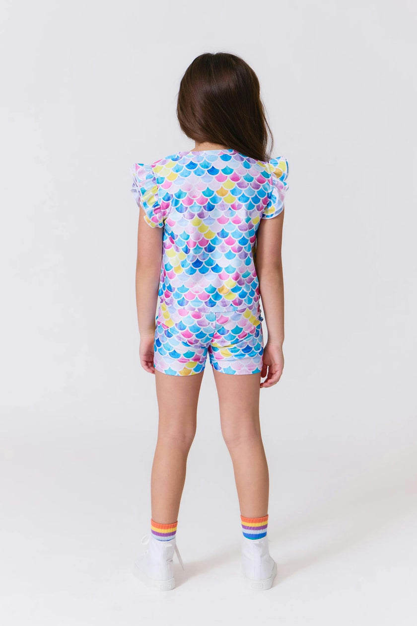 Girls Hi-Shine Booty Shorts in Watercolor Mermaid