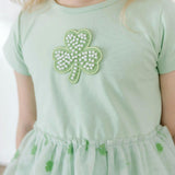 Flocked Shamrock St. Patrick's Day Tiered Short Sleeve Tutu Dress