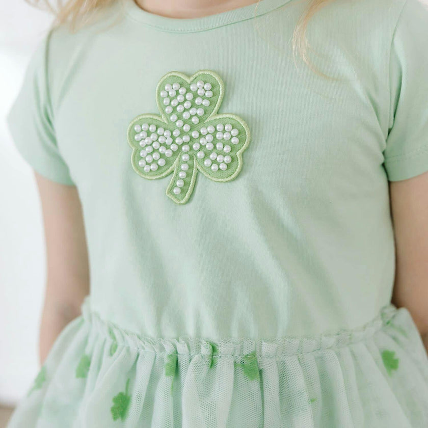 Flocked Shamrock St. Patrick's Day Tiered Short Sleeve Tutu Dress
