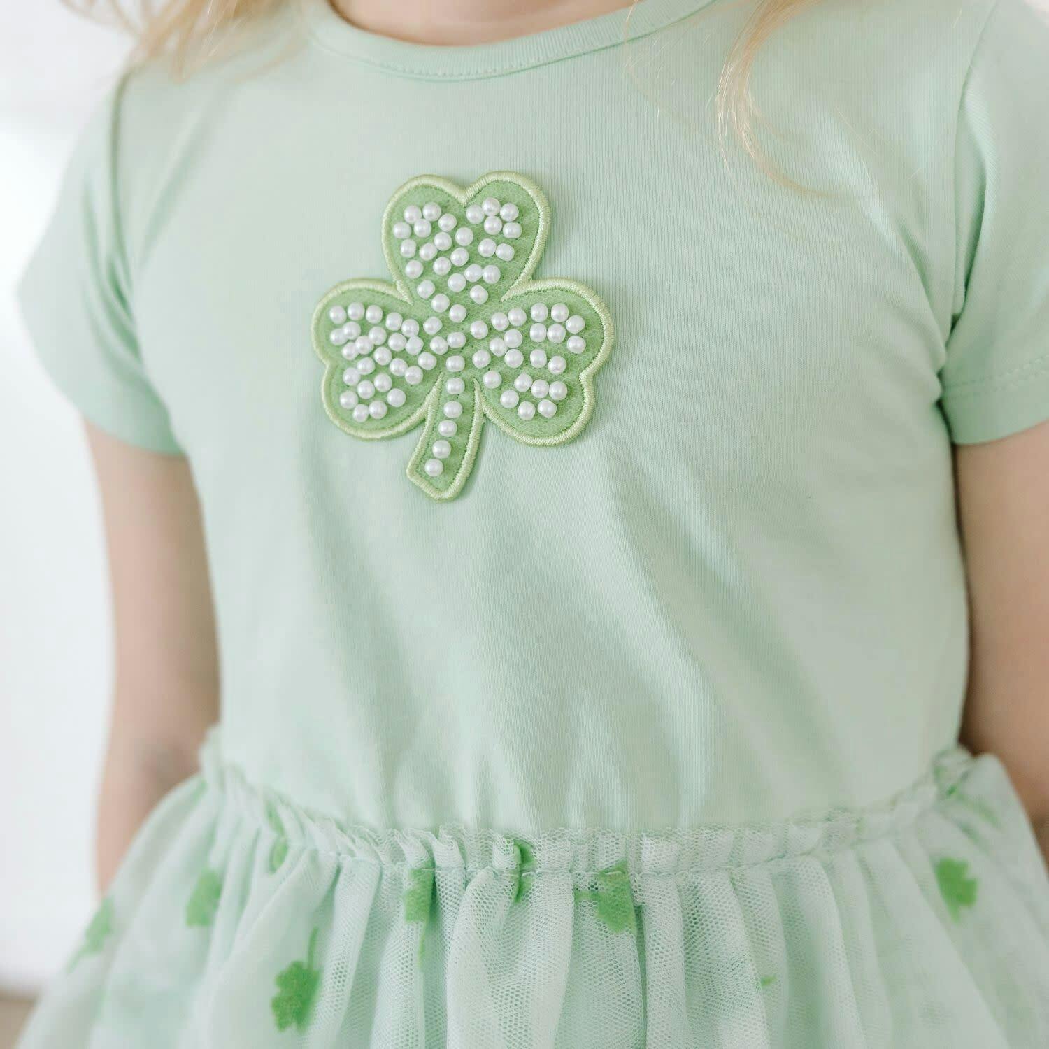 Flocked Shamrock St. Patrick's Day Tiered Short Sleeve Tutu Dress