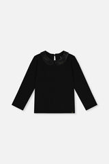 Organic Cotton T-Shirt With Peter Pan Collar Black