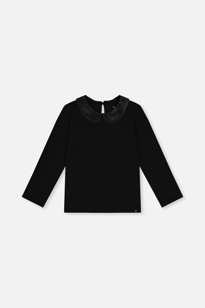 Organic Cotton T-Shirt With Peter Pan Collar Black