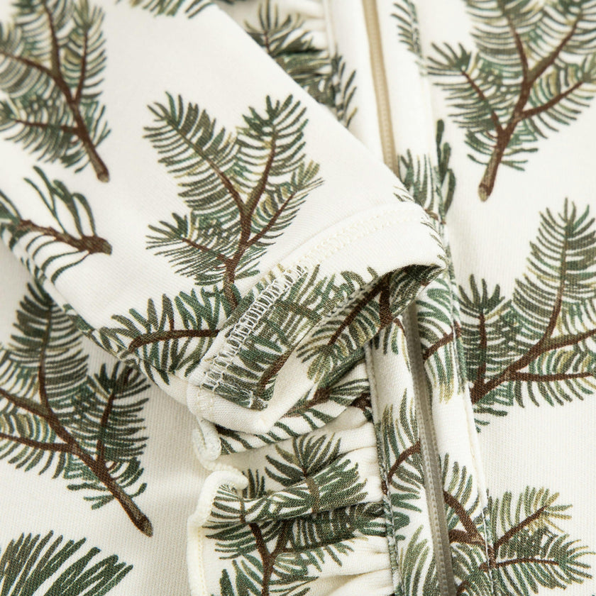 Pine Brushed Ruffle Footed Romper