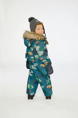 Baby One Piece Snowsuit Adapted For Car Seats Blue Bear Print