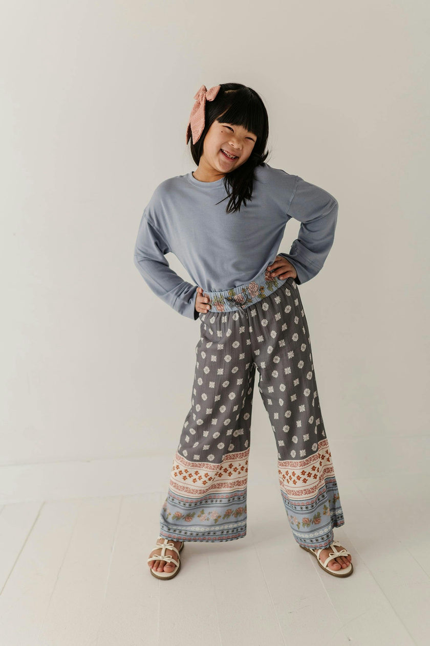 Girls Loose Fit Long Sleeve Top in Blue Fog