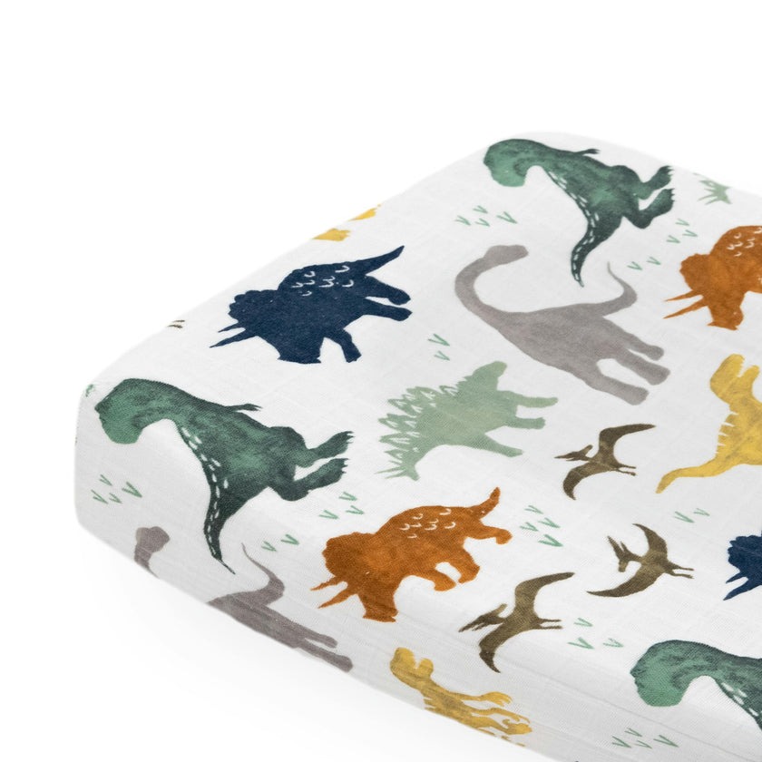 Cotton Muslin Changing Pad Cover - Dino Friends